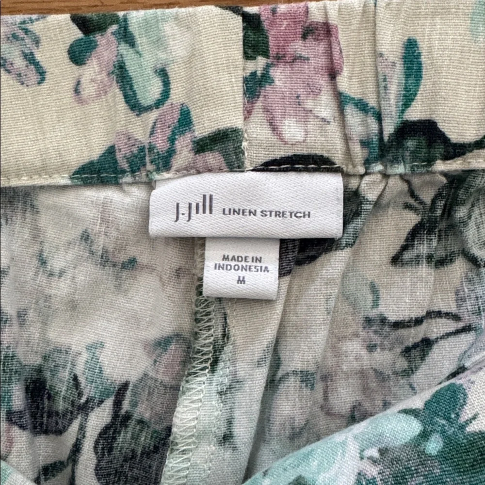 J.Jill Linen Stretch Fresh Spring Floral Cropped 3 Button Ankle Side Zip Pant M